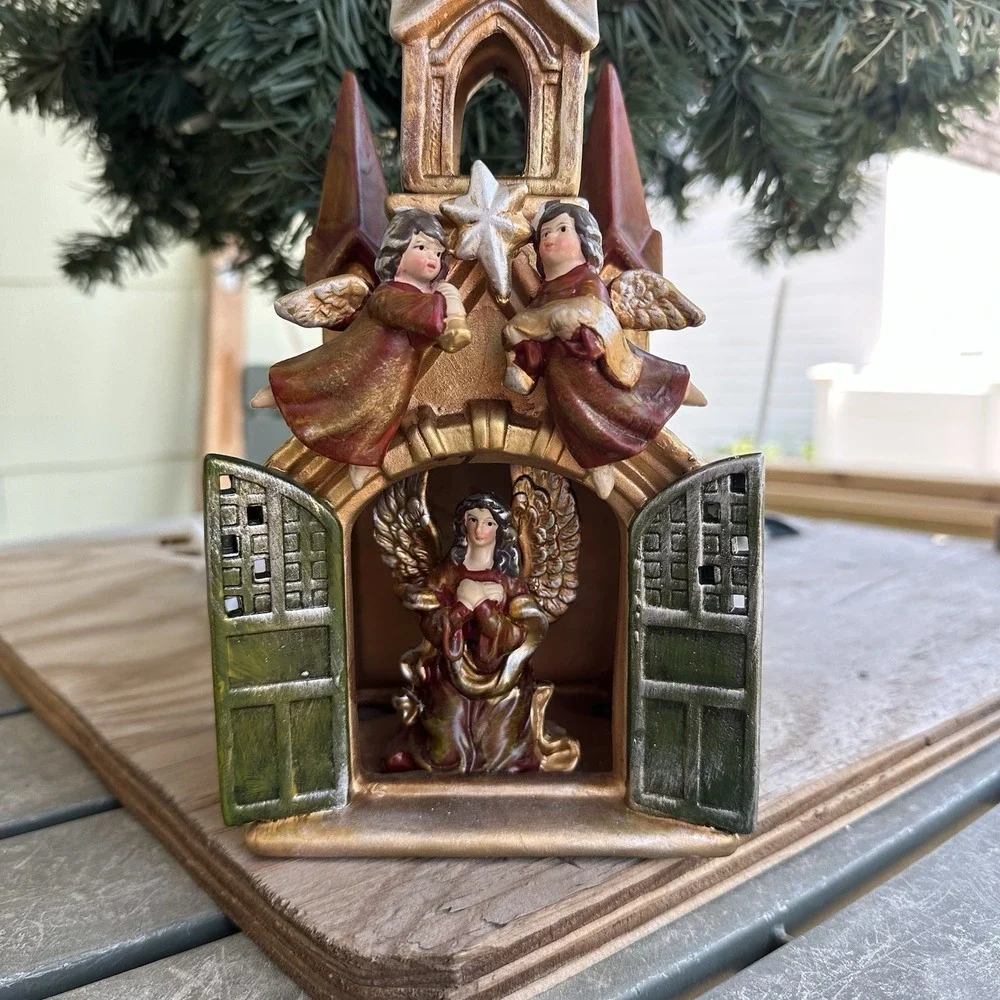 Vintage Cracker Barrel Christmas Village Light-up Angel In A Church Light‎ W/Box